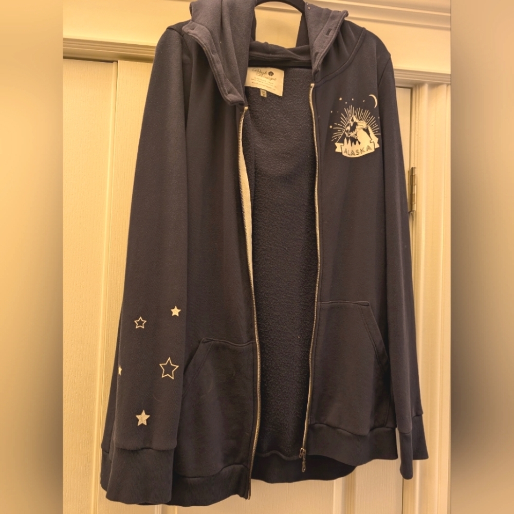 Navy Zip-Up Hoodie with Star Accents